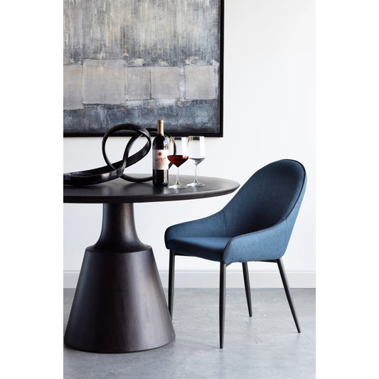 Lapis Dining Chair (Set of 2) by Moe's Home Collection in blue. Made from 100% polyester upholstery, metal legs, high density foam in a modern style.
