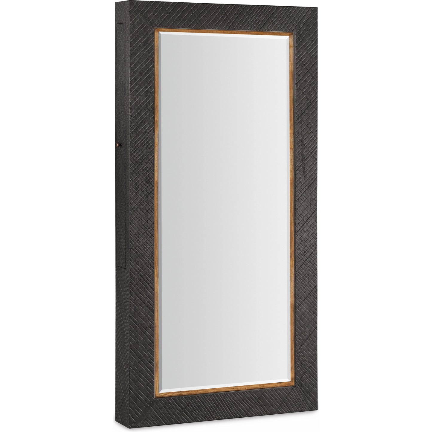 001 SI-1959509 | Primary Silo | Big Sky Floor Mirror by Hooker Furniture in furrowed bark. Made from wood, resin, mirror, felt in a modern style.
