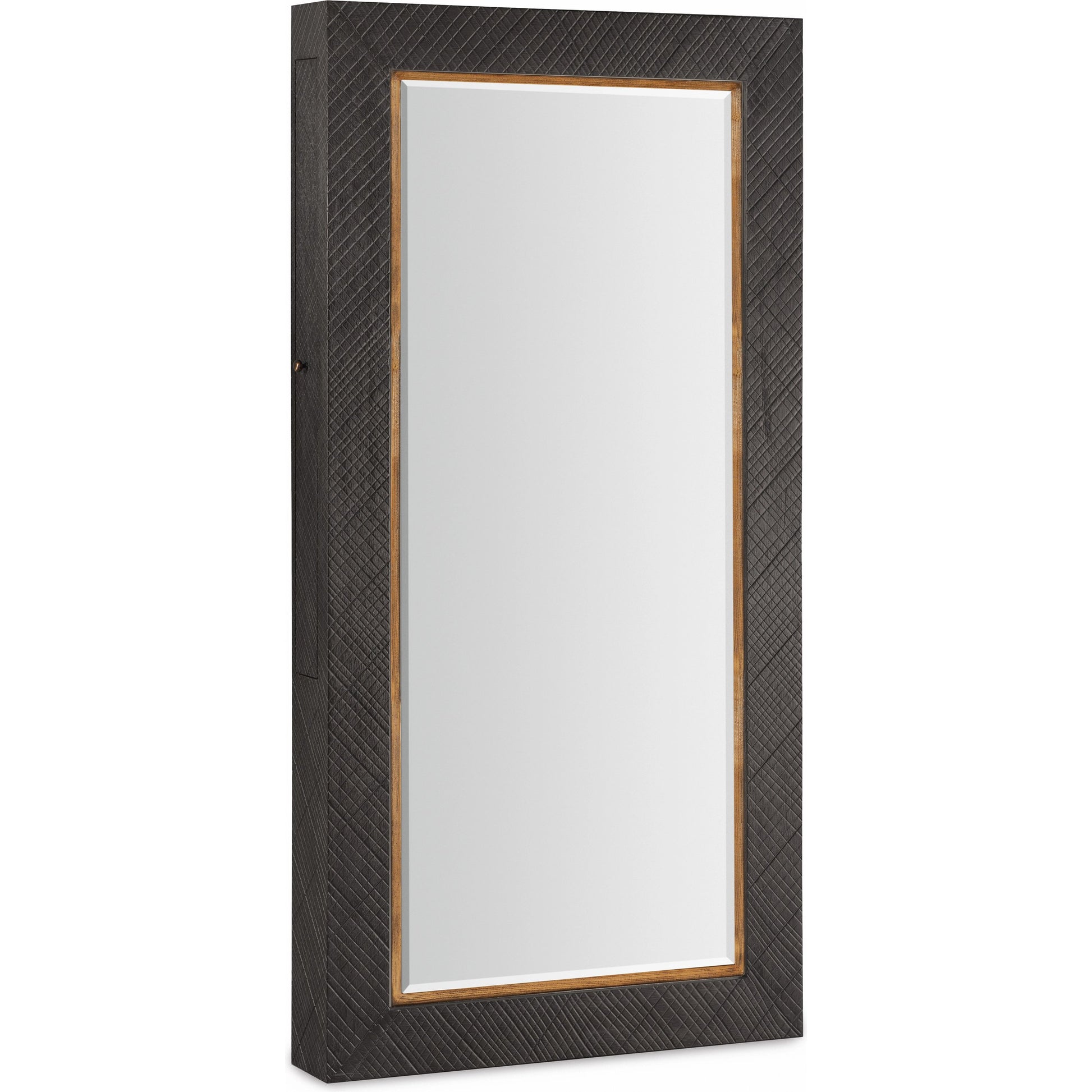 Big Sky Floor Mirror by Hooker Furniture in furrowed bark. Made from wood, resin, mirror, felt in a modern style.