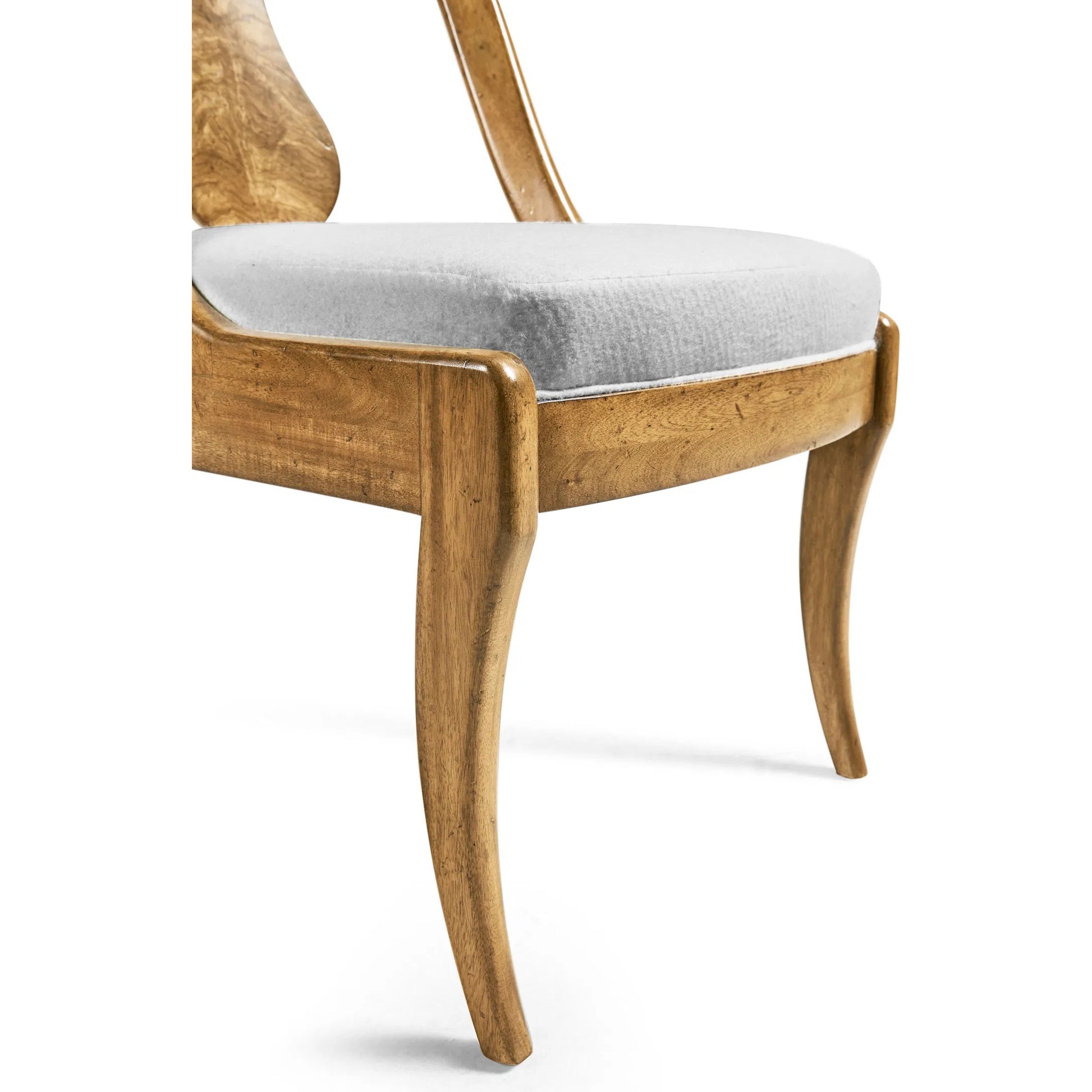Vermeer Dining Chair by Jonathan Charles in brown and natural cerejeira. Made from alder solids, crotch cerejeira veneers, foam, fabric in a traditional style.
