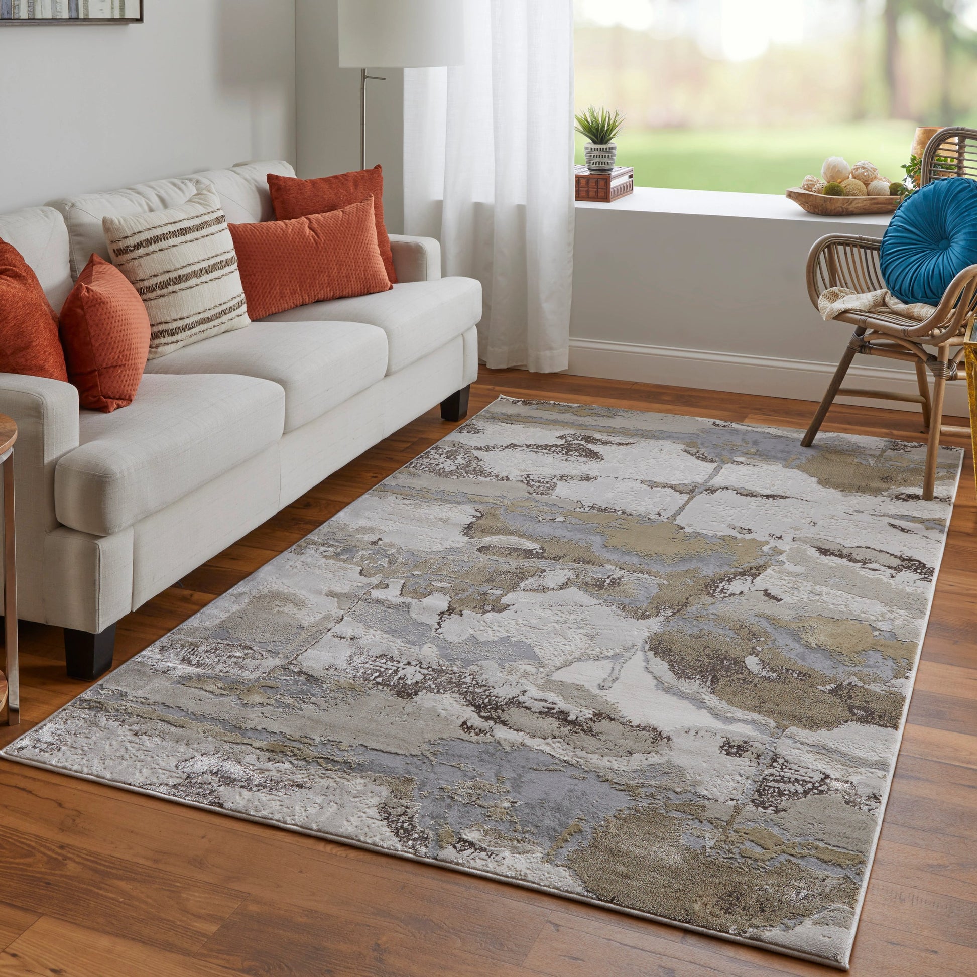 Aura Rug - 3737F by Feizy in gray, ivory, gold. Made from polyester, polypropylene in a unique style.