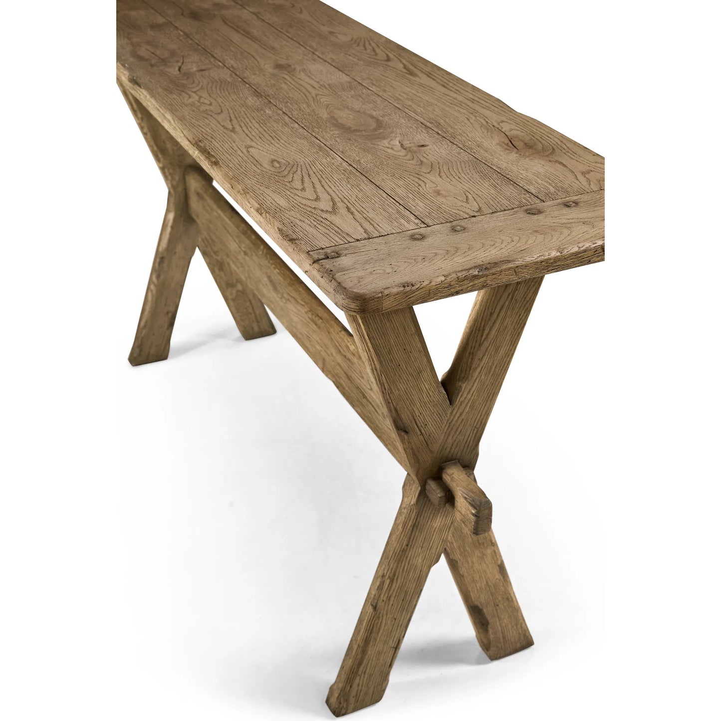 006 SI-2462578 | Closeup | Echo Canyon Console Table by Jonathan Charles in faded oak. Made from oak in a cottage & farmhouse style.
