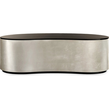Adele Cocktail Table by Caracole in charcoal leaf, almost black. Made from asian hardwood, glass in a modern style.