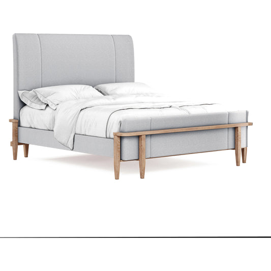 Post Upholstered Panel Bed by A.R.T. Furniture in cracked almond. Made from ash, solid pine, plank-effect flakey oak, pine veneer, foam, fabric in a modern style.