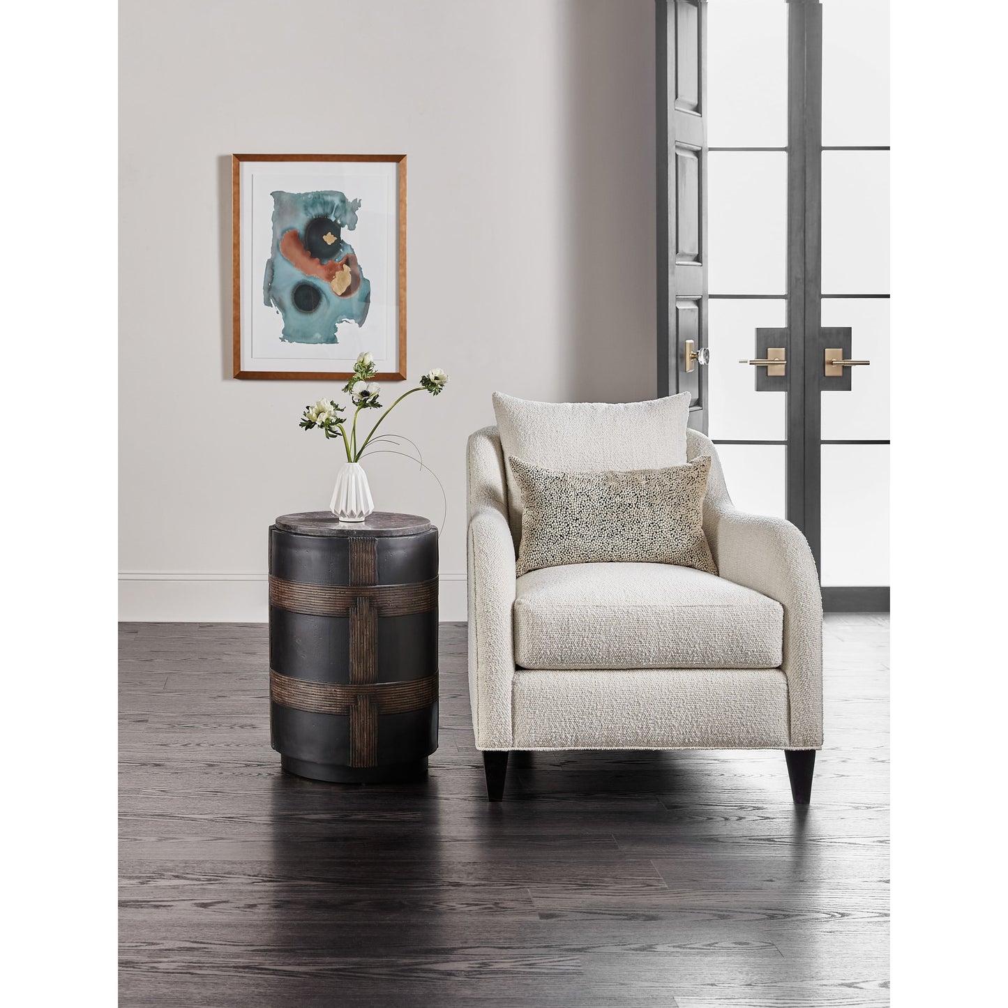 003 SI-1873141 | Lifestyle | Melange Burbank Round Accent Table by Hooker Furniture in brown. Made from resin, marble in a eclectic & global style.