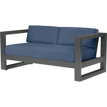 Redondo Outdoor Loveseat by Sunset West in grays. Made from aluminum in a modern style.