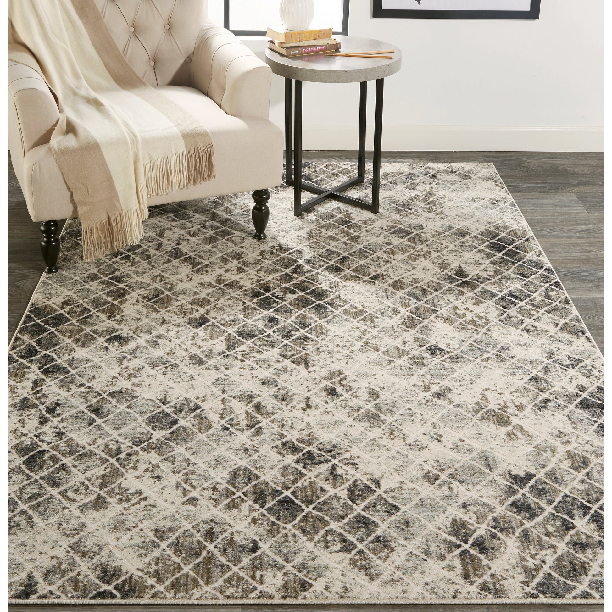 Kano Transitional Diamond Rug - 3873F by Feizy in ivory, gray, taupe. Made from polypropylene, polyester in a unique style.