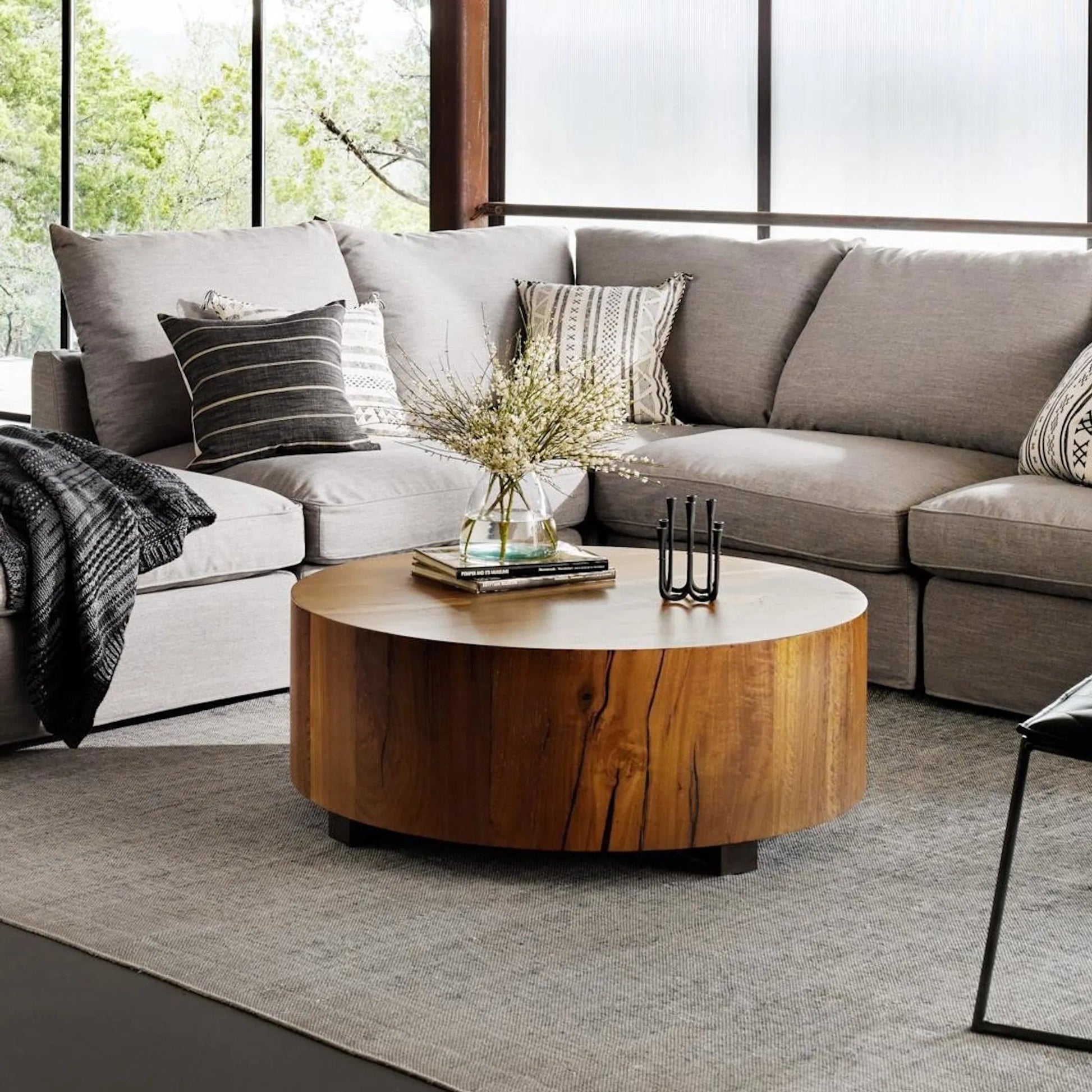 Hudson Round Coffee Table by Four Hands. Made from unique in a cottage & farmhouse style.