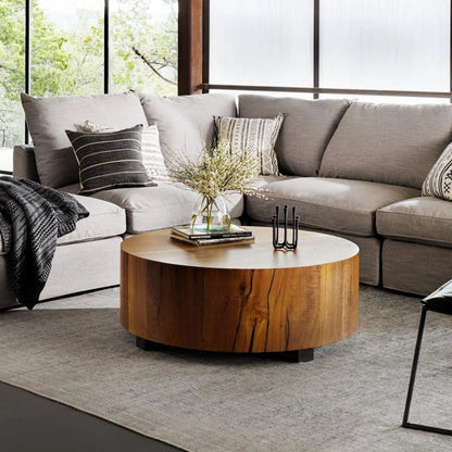 Hudson Round Coffee Table by Four Hands. Made from unique in a cottage & farmhouse style.