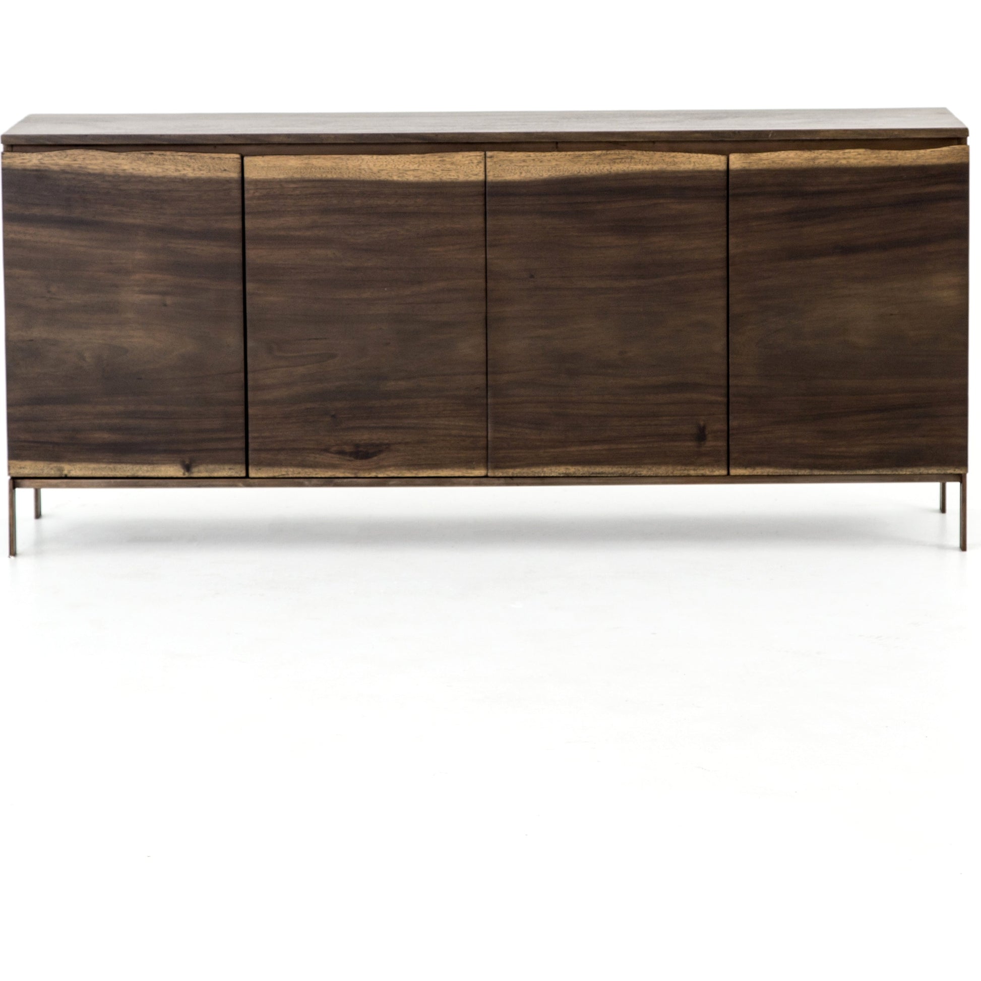 Live Edge Sideboard by Four Hands in bronzed iron, smoked saman. Made from thick saman veneer, iron in a eclectic & global style.