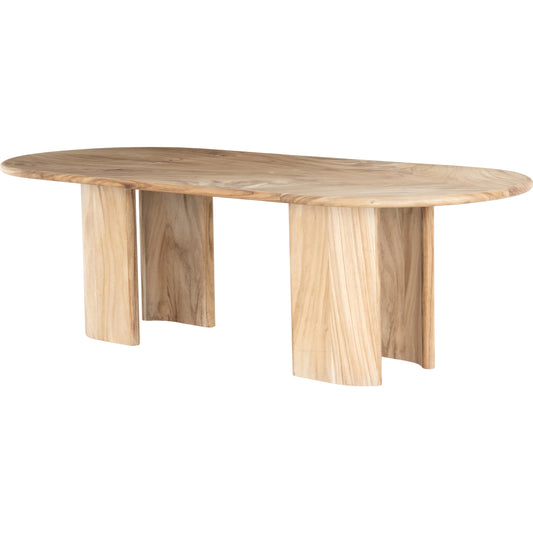 Lunas Oval Dining Table by Four Hands in gold guanacaste. Made from thick guanacaste veneer in a rustic style.