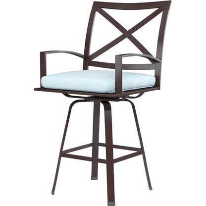 La Jolla Outdoor Swivel Counter Stool by Sunset West in browns. Made from aluminum in a modern style.