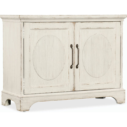 Americana Two-Door Chest by Hooker Furniture in white and worn white finish. Made from oak veneers in a cottage & farmhouse style.