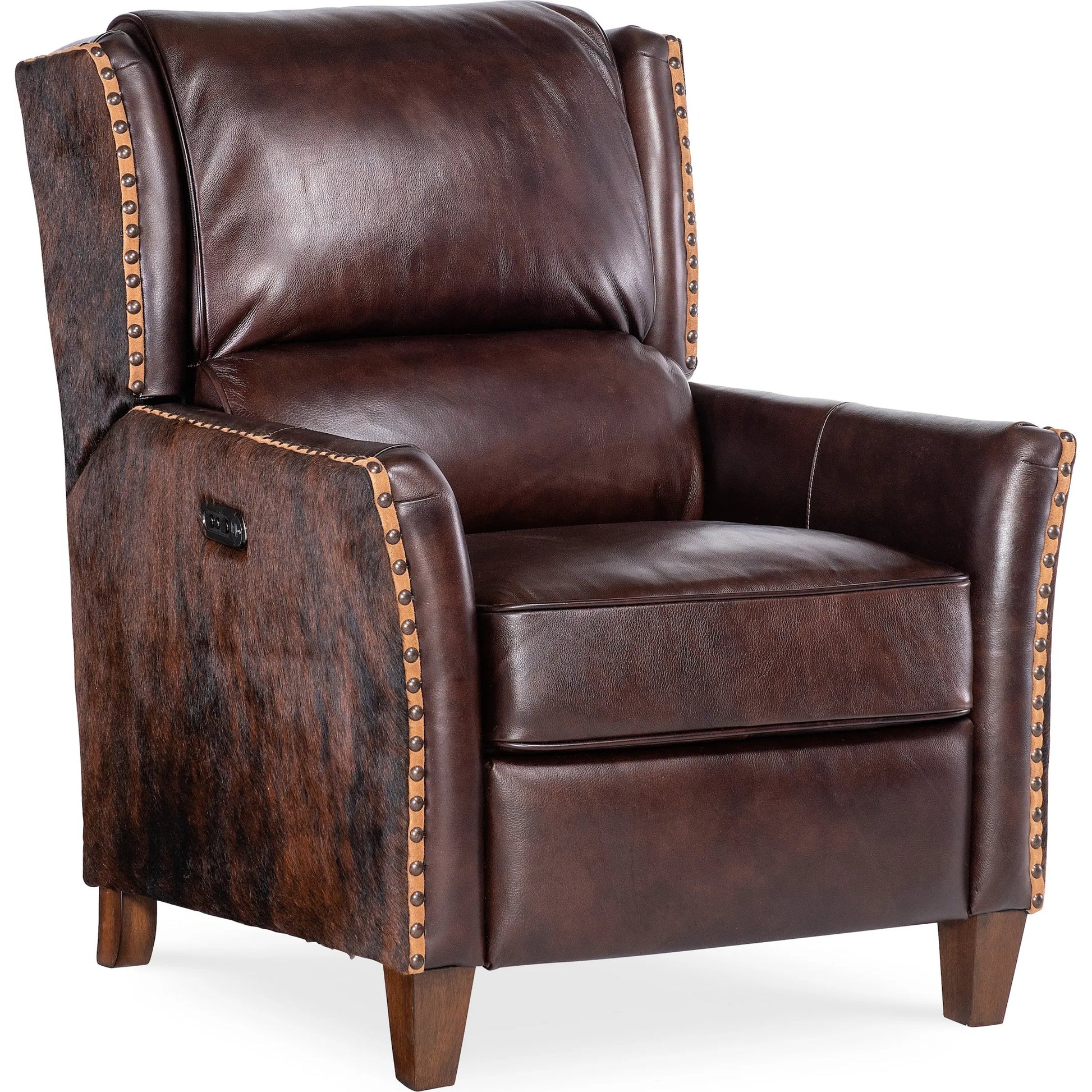 Livingston Power Recliner with Power Headrest by Hooker Furniture in brown and dark wood. Made from unique in a traditional style.