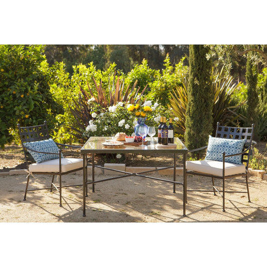 Provence Outdoor Dining Chair by Sunset West in pewter. Made from wrought iron in a modern style.