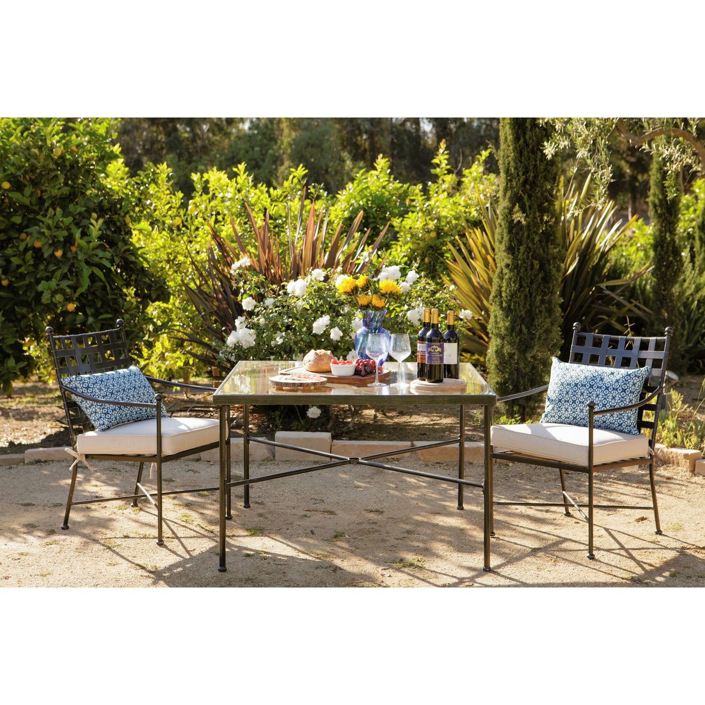 002 SI-2166928 | Lifestyle | Provence Outdoor 44" Dining Table by Sunset West in pewter. Made from wrought iron in a modern style.