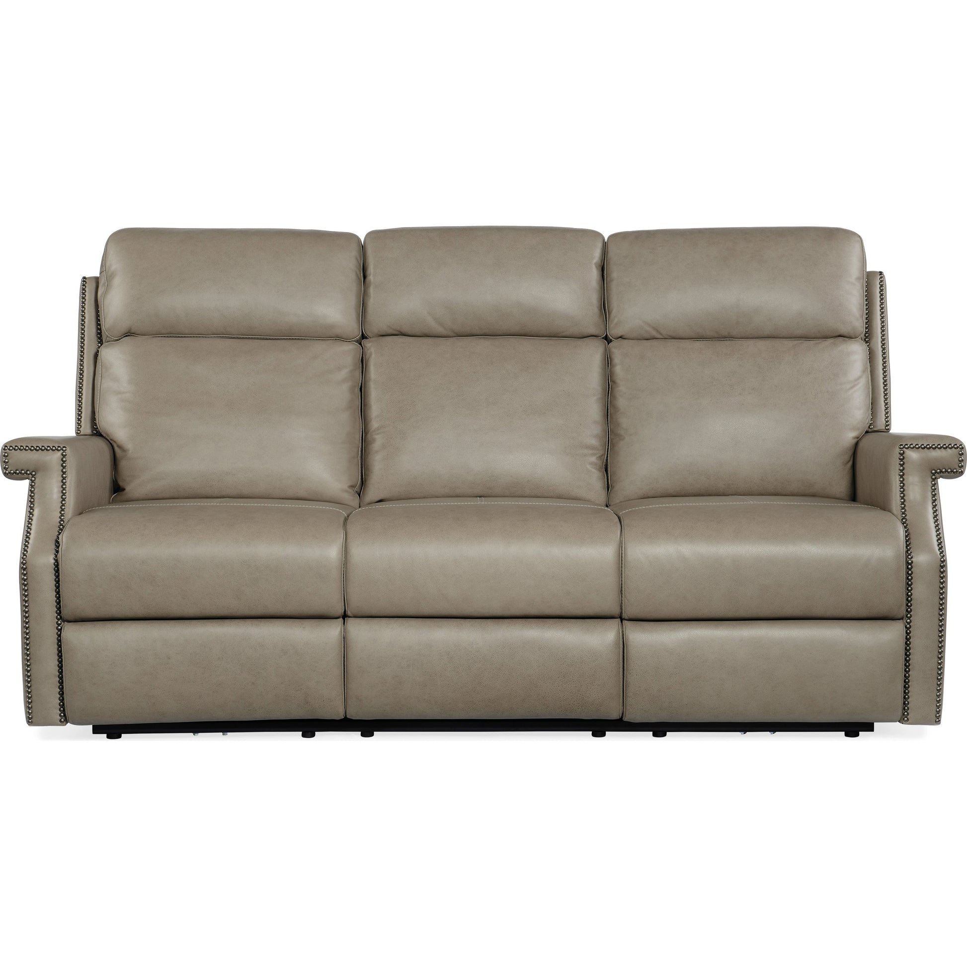 Vaughn Zero Gravity Sofa by Hooker Furniture in shattered stone. Made from leather in a traditional style.