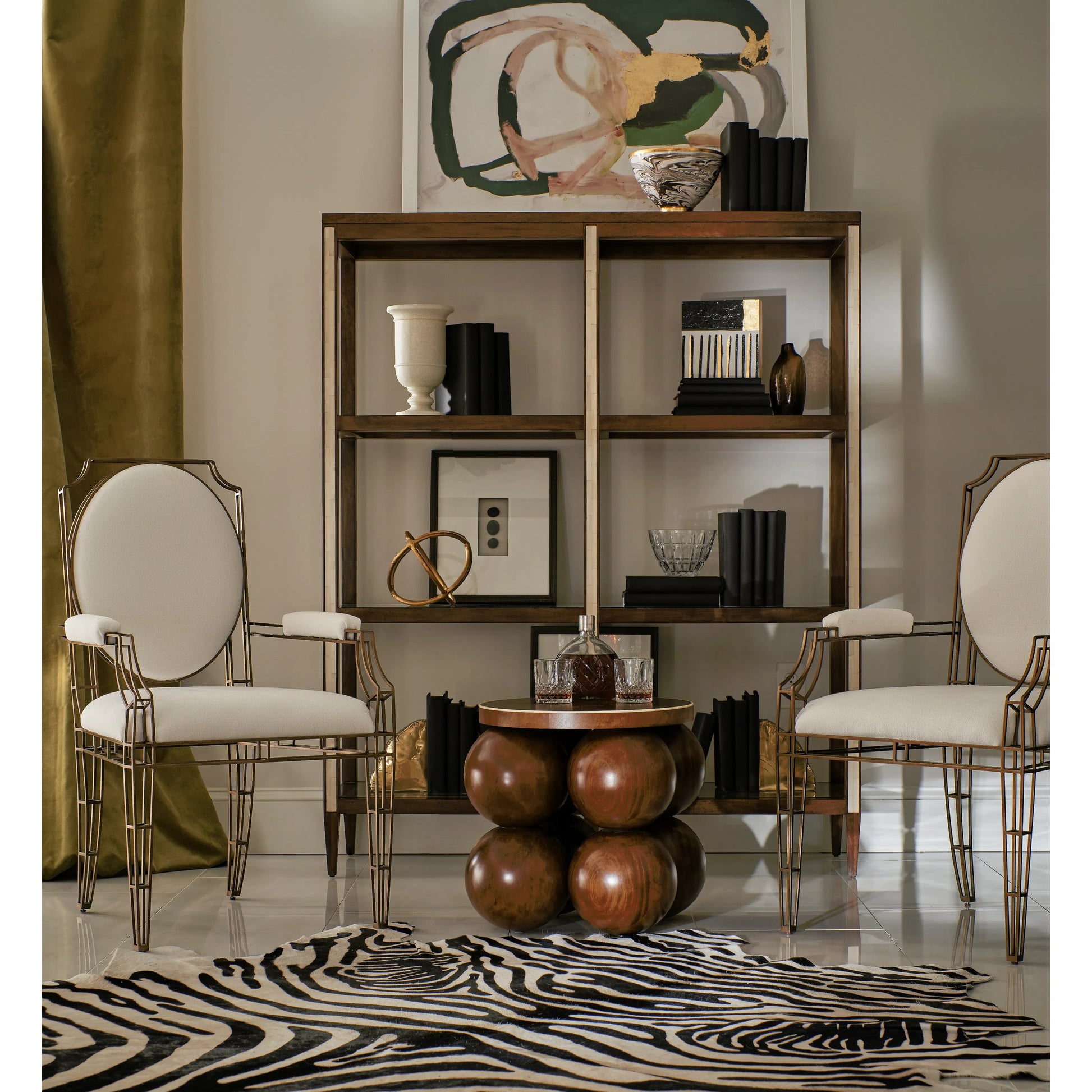 Orb Round Accent Table by Jonathan Charles in brown and medium brown mahogany. Made from mahogany veneers, faux bone in a modern style.