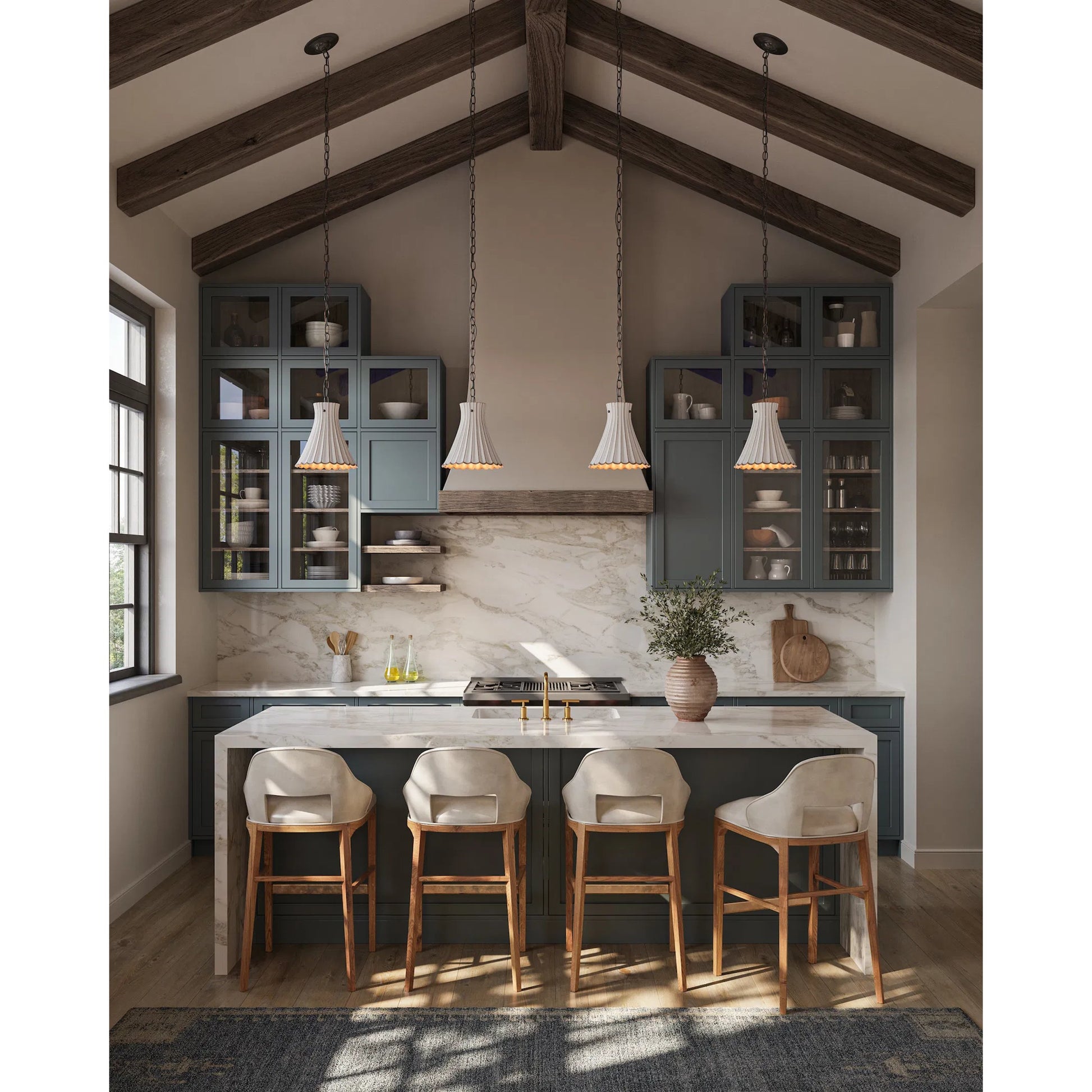 Jazz Pendant by Currey and Company in satin black, white crackle. Made from wrought iron, terracotta in a coastal style.