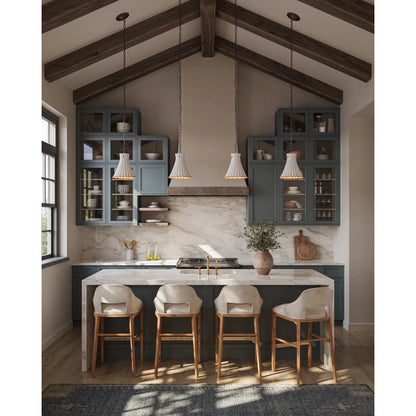 Jazz Pendant by Currey and Company in satin black, white crackle. Made from wrought iron, terracotta in a coastal style.