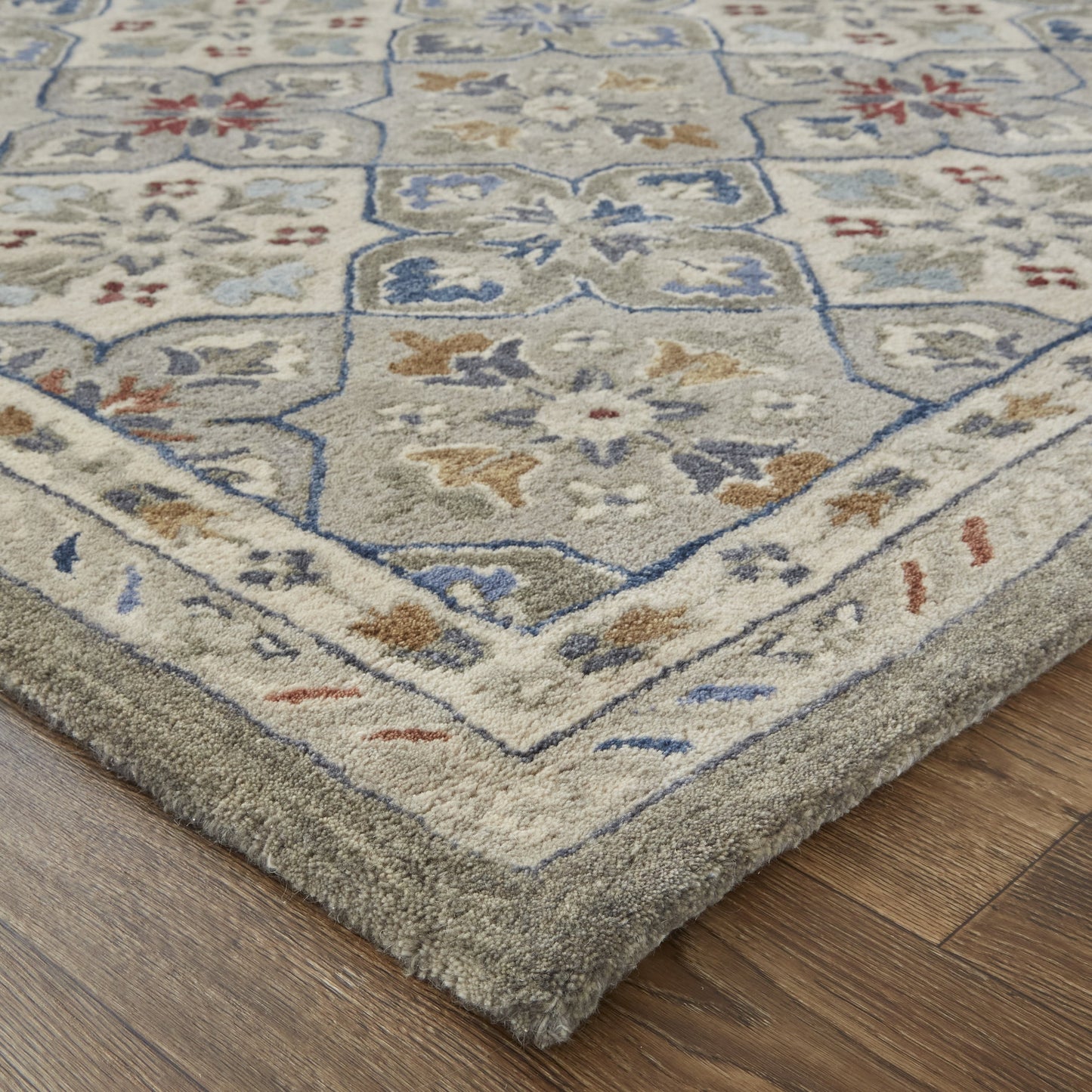 004 SI-1830599,SI-1830600,SI-1830601,SI-1830602,SI-1830603,SI-1830604 | Closeup | Rylan Transitional & Botanical Rug - 8638F by Feizy in taupe, ivory, red. Made from wool in a unique style.