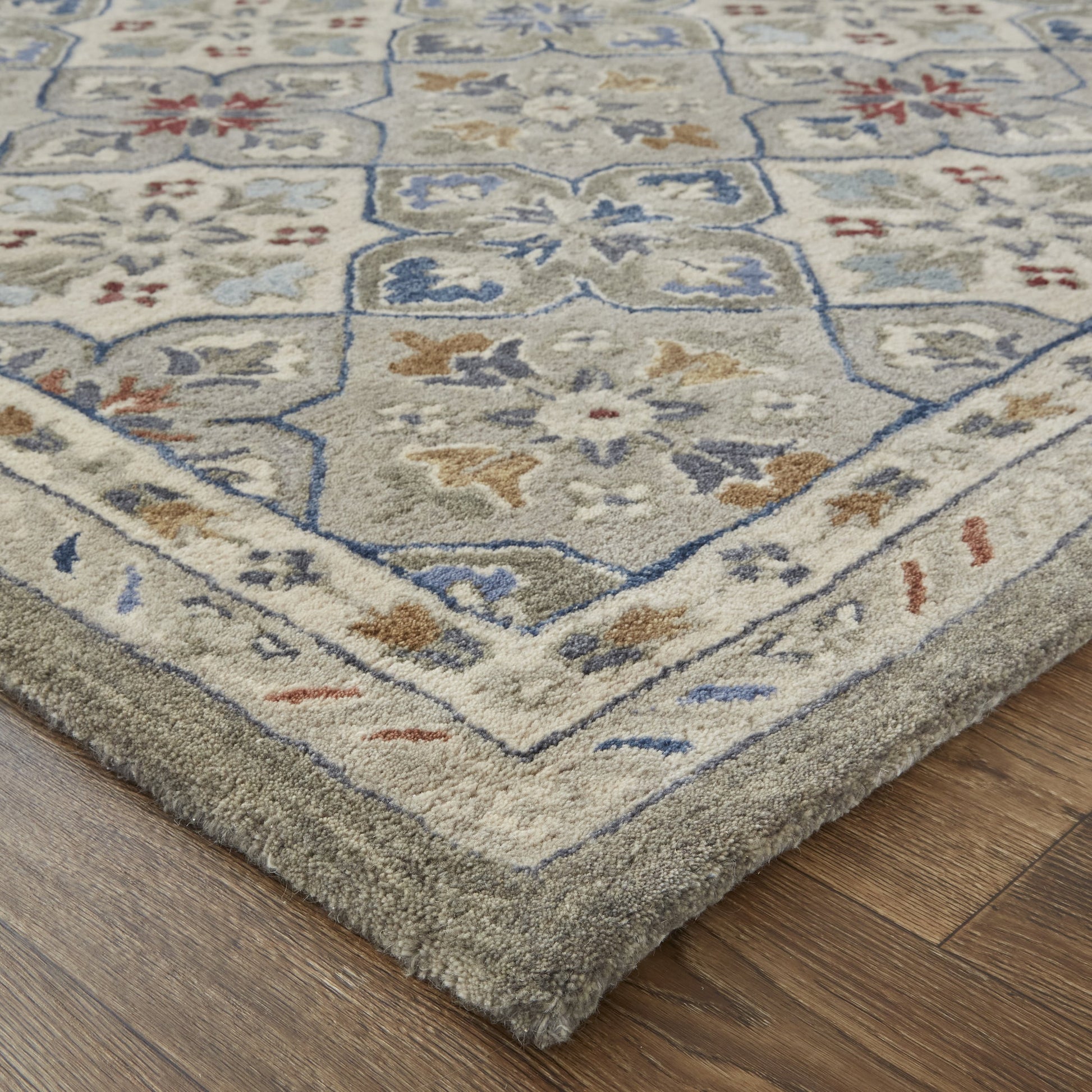 Rylan Transitional & Botanical Rug - 8638F by Feizy in taupe, ivory, red. Made from wool in a unique style.