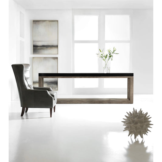 Vienna Console by Hooker Furniture in brown, black. Made from quarter cut oak veneers in a modern style.