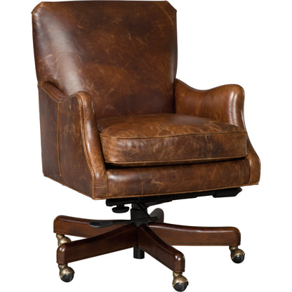 Barker Executive Swivel Tilt Chair by Hooker Furniture in brown. Made from leather in a unique style.