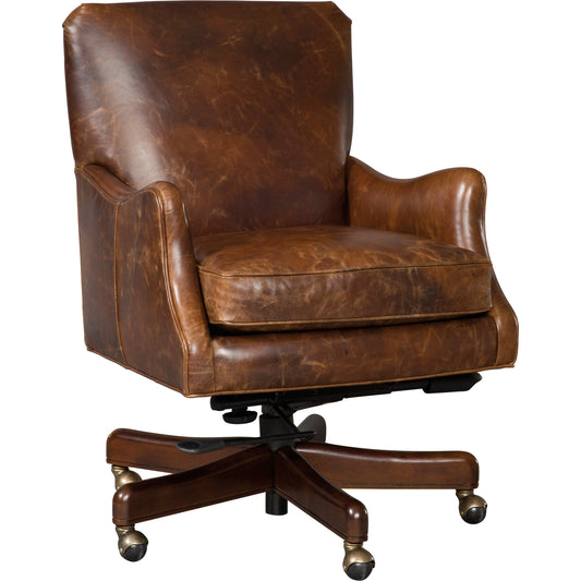 Barker Executive Swivel Tilt Chair by Hooker Furniture in brown. Made from leather in a unique style.