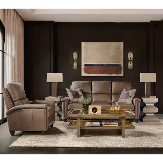 Julian Zero Gravity Power Recliner with Power Headrest by Hooker Furniture in brown and dark wood. Made from semi-aniline top grain leather, leather in a unique style.