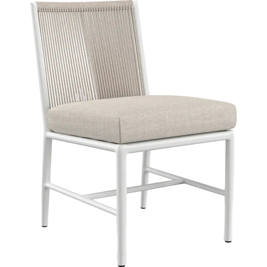 Sabbia Outdoor Dining Chair by Sunset West in white. Made from olefin rope in a coastal style.