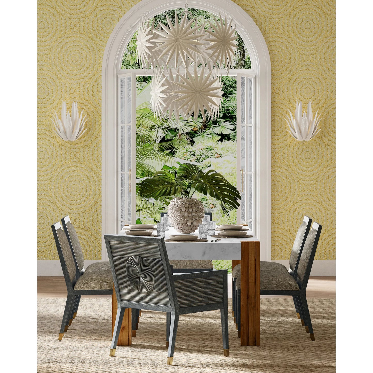 004 SI-2191639 | Lifestyle | Agave Wall Sconce by Currey and Company in gesso white. Made from wrought iron in a modern style.