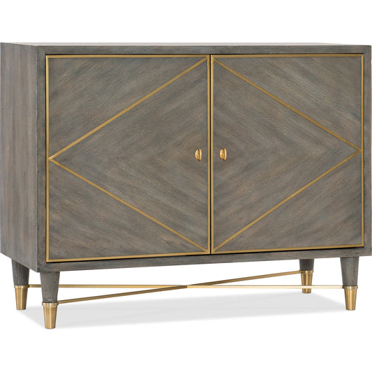 Breck Chest by Hooker Furniture in gray. Made from oak veneers with copper in a modern style.