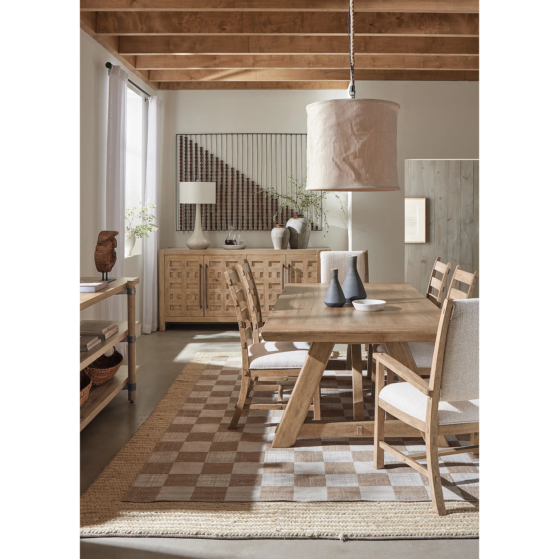 Vineyard Row Ladderback Side Chair by Hooker Furniture in beige and sonoma. Made from 57% polyester, 43% cationic poly in a transitional style.