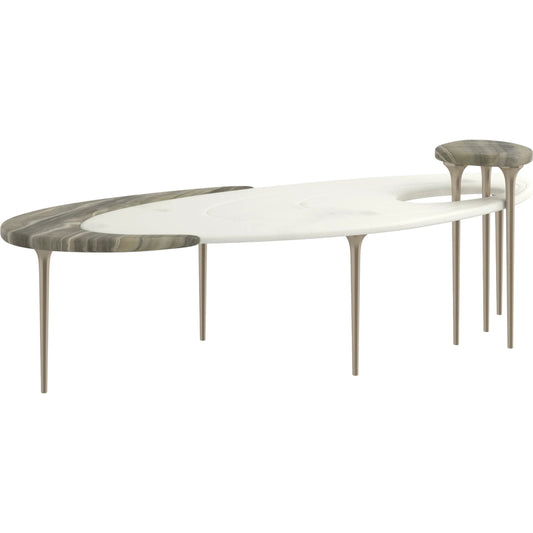 Resonance Cocktail Table by Caracole in champagne gold. Made from metal, stone in a unique style.