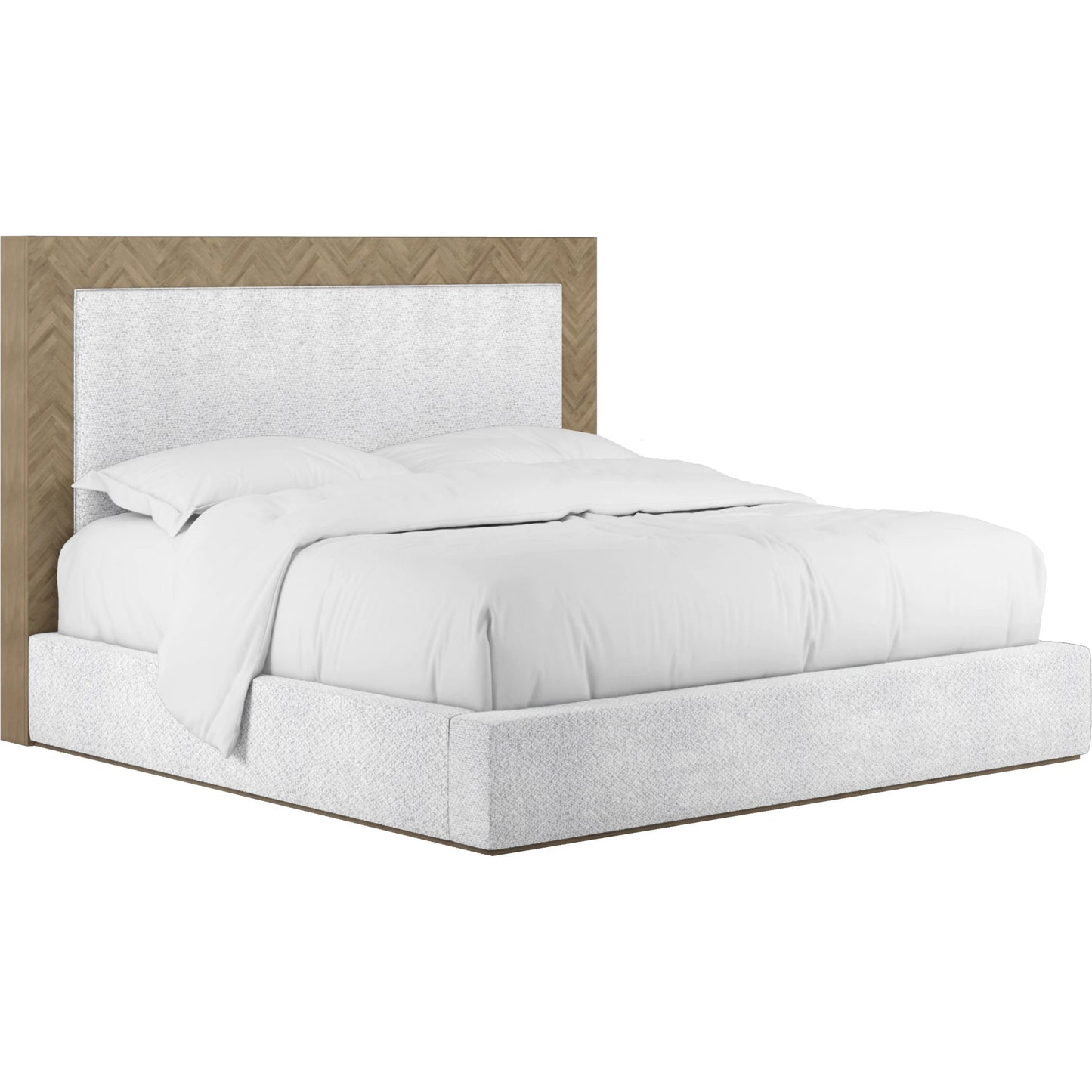 001 SI-2155762,SI-2155763,SI-2155764 | Primary Silo | Garrison Upholstered Bed by A.R.T. Furniture in washed oak, catalina parchment. Made from parawood solids with ash embossing, white oak veneers, foam, fabric in a modern style.