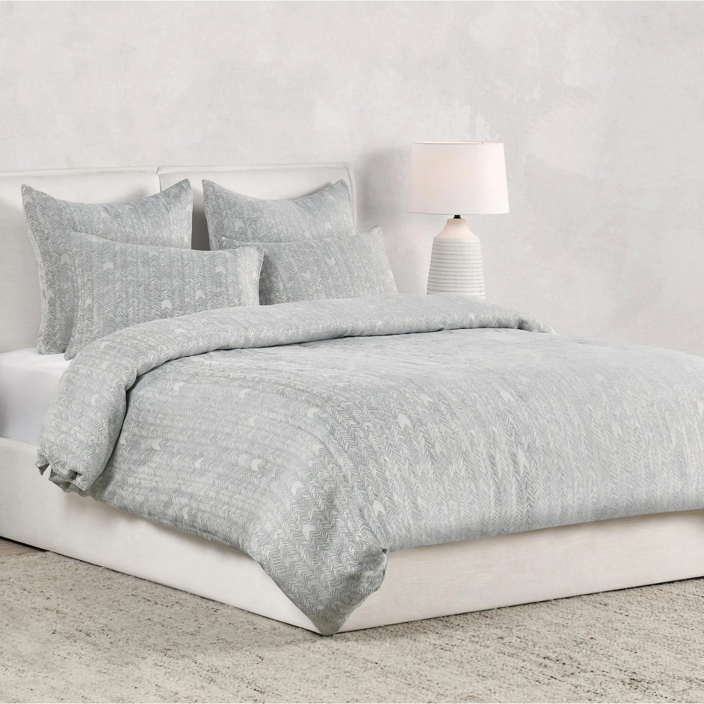001 SI-2223104 | Lifestyle | Lana 100% Cotton Gray Embroidered Duvet by Villa by Classic Home in gray. Made from 100% cotton in a transitional style.