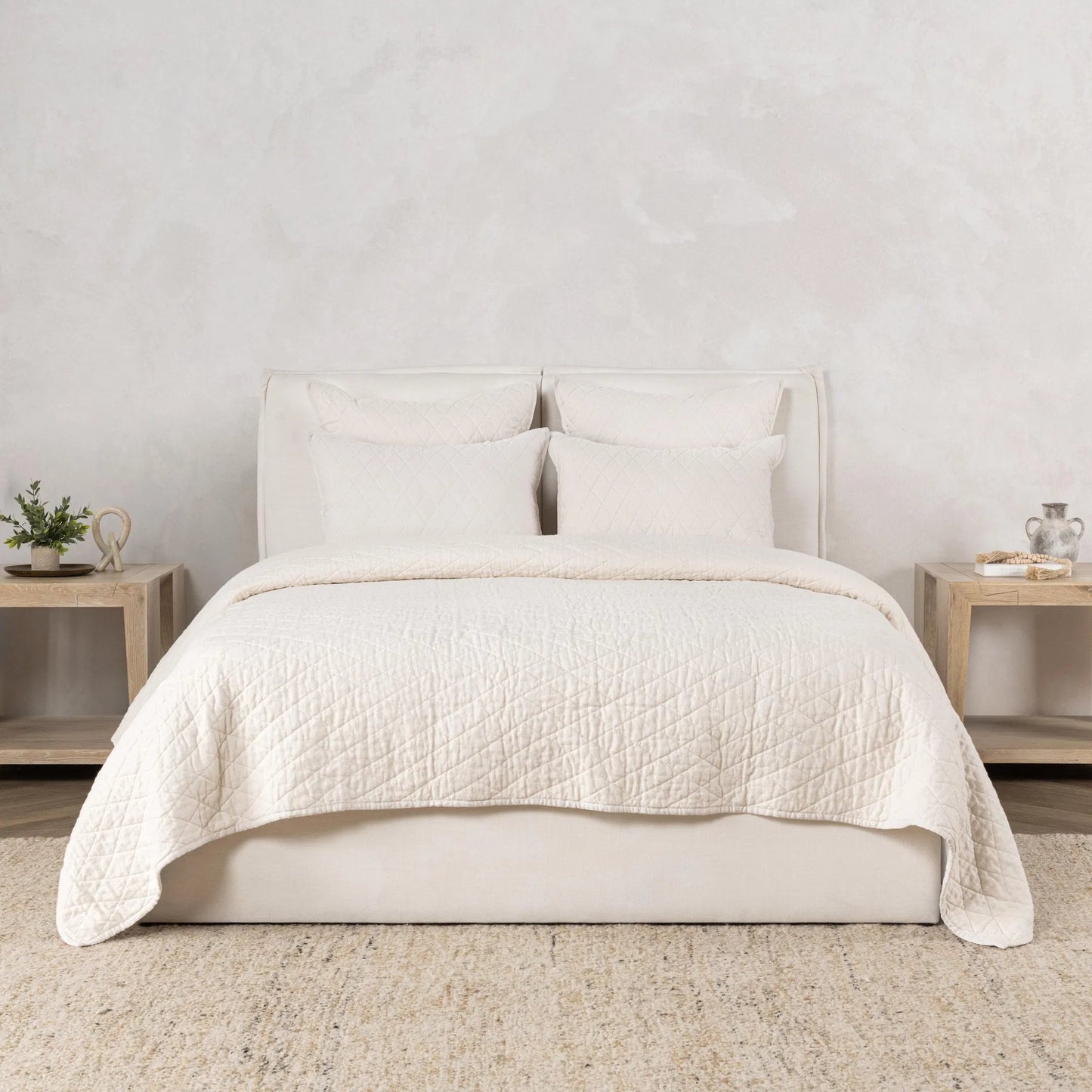 002 SI-2537883 | Lifestyle | Lana 100% Cotton Quilt by Villa by Classic Home in ivory. Made from 100% textured cotton in a unique style.