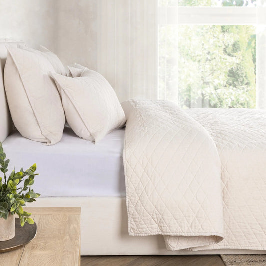 Lana 100% Cotton Quilt by Villa by Classic Home in ivory. Made from 100% textured cotton in a unique style.