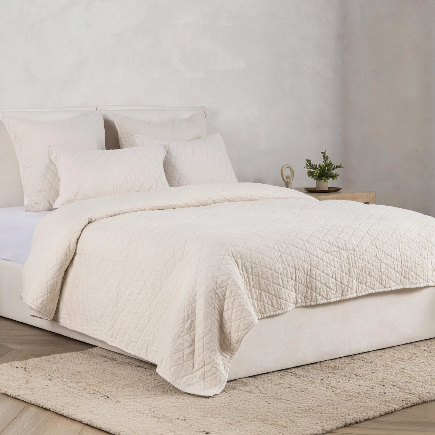 003 SI-2537883 | Lifestyle | Lana 100% Cotton Quilt by Villa by Classic Home in ivory. Made from 100% textured cotton in a unique style.