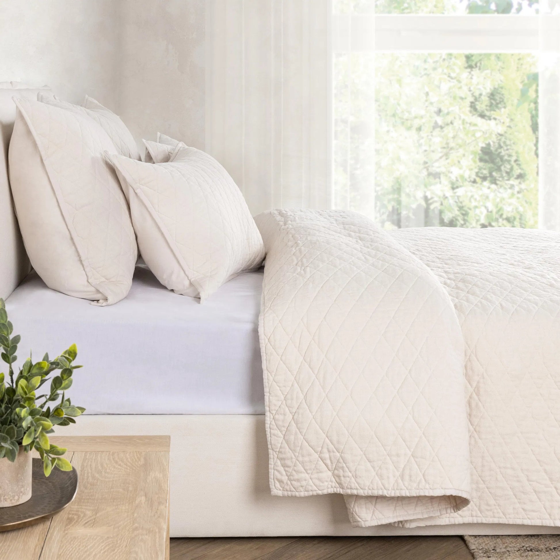 Lana 100% Cotton Quilt by Villa by Classic Home in ivory. Made from 100% textured cotton in a unique style.