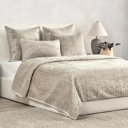 Dimitry Velvet Fabric Quilt by Villa by Classic Home. Made from front: 100% rayon velvet, back: 100% solid cotton sateen back in a modern style.