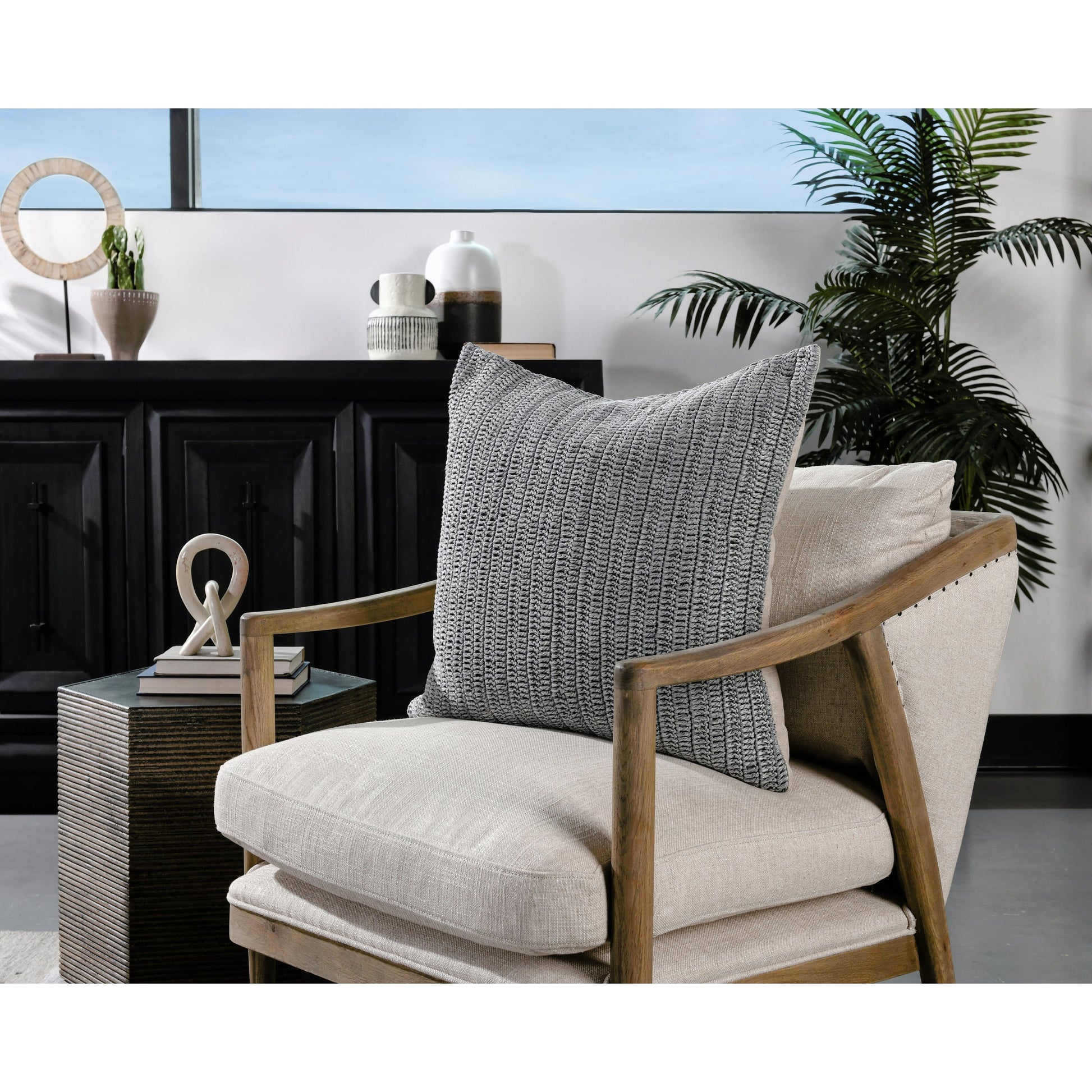 Marcie Knitted Throw Pillow by Villa by Classic Home. Made from 100% belgian flax linen in a modern style.