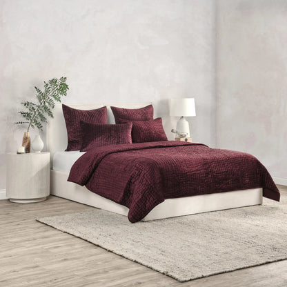 Dimitry Velvet Fabric Quilt by Villa by Classic Home. Made from front: 100% rayon velvet, back: 100% solid cotton sateen back in a modern style.