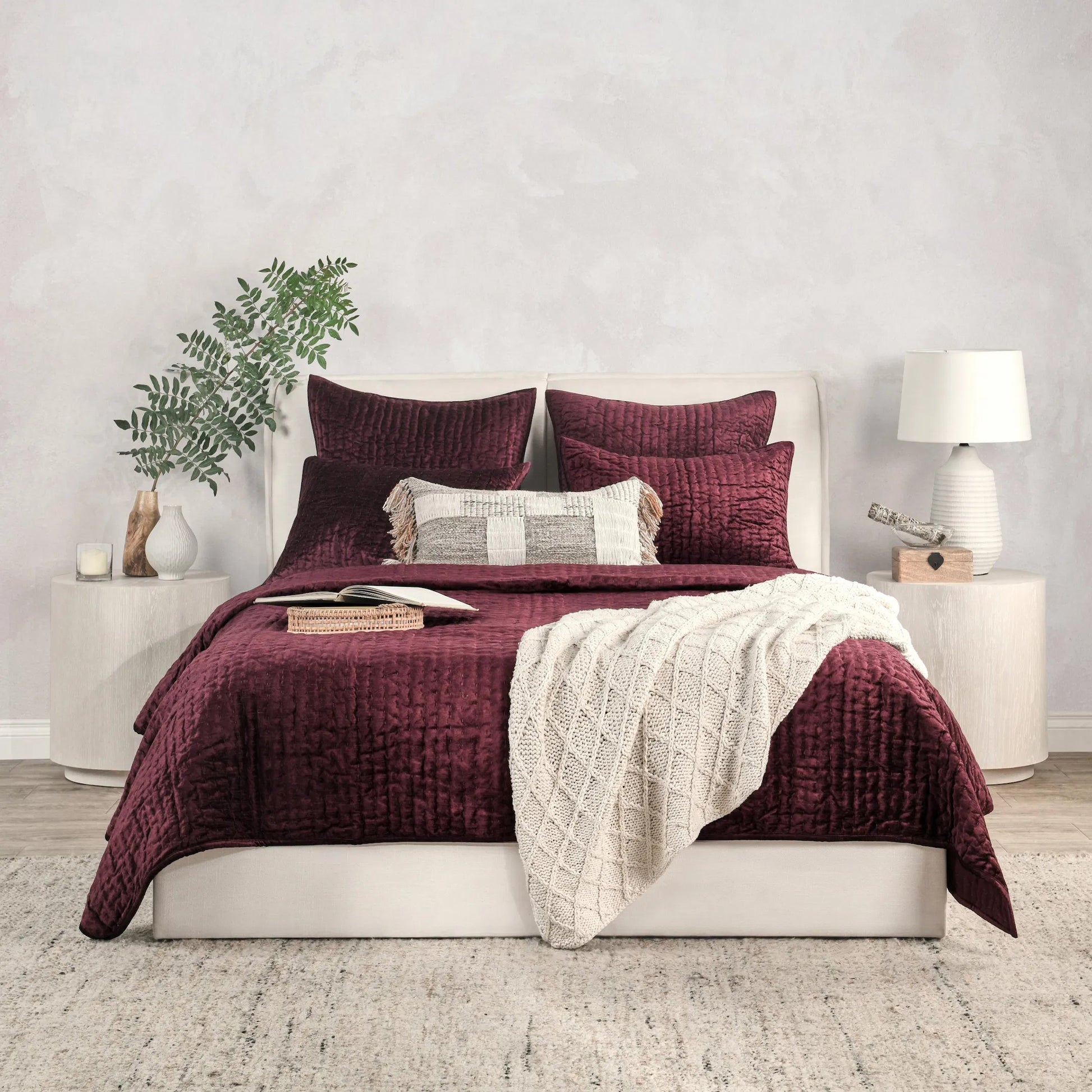 Dimitry Velvet Fabric Quilt by Villa by Classic Home. Made from front: 100% rayon velvet, back: 100% solid cotton sateen back in a modern style.