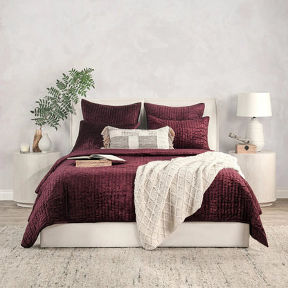 Dimitry Velvet Fabric Quilt by Villa by Classic Home. Made from front: 100% rayon velvet, back: 100% solid cotton sateen back in a modern style.
