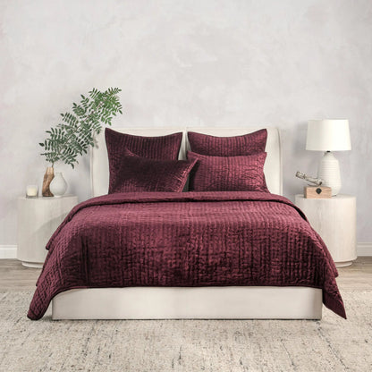 Dimitry Velvet Fabric Quilt by Villa by Classic Home. Made from front: 100% rayon velvet, back: 100% solid cotton sateen back in a modern style.