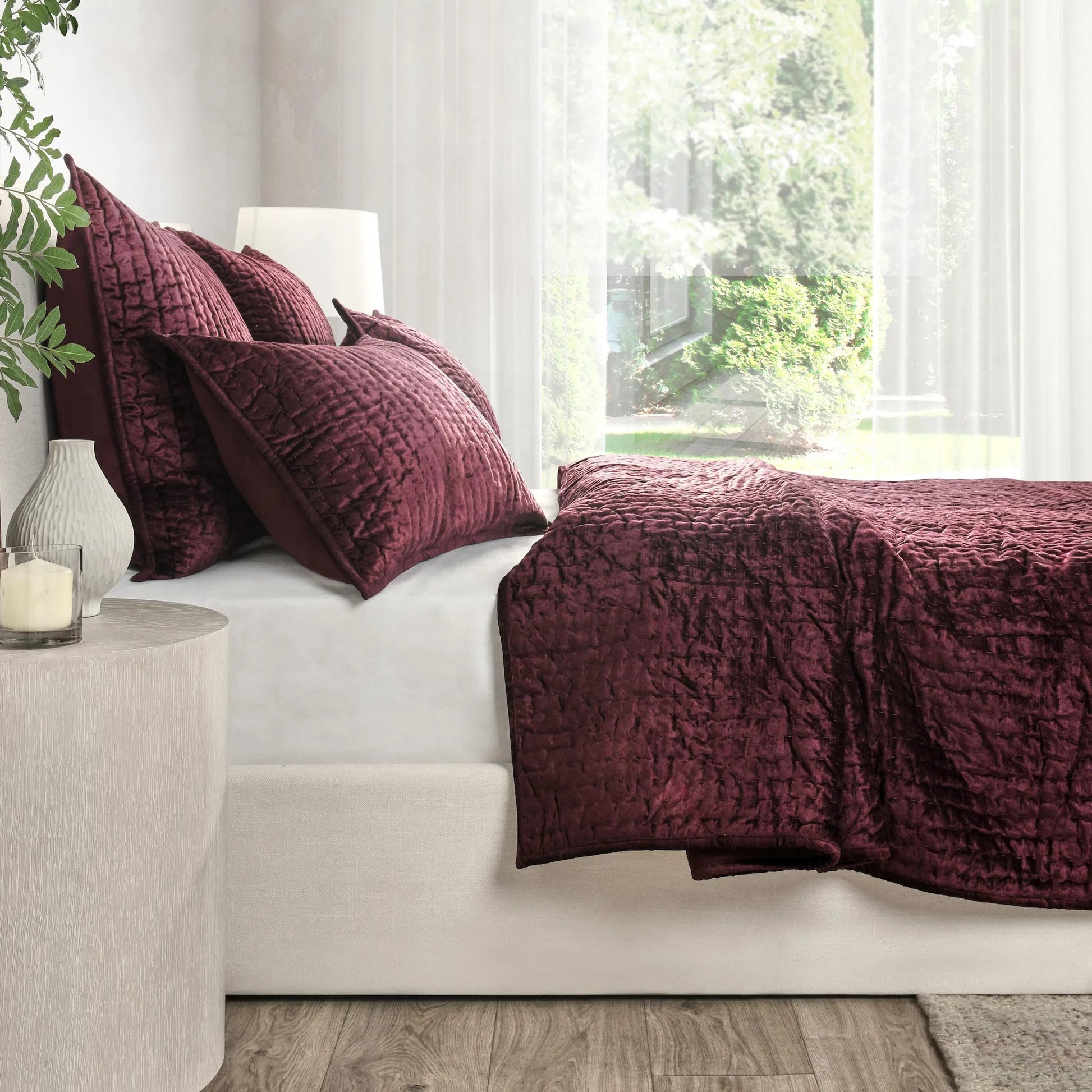 Dimitry Velvet Fabric Quilt by Villa by Classic Home. Made from front: 100% rayon velvet, back: 100% solid cotton sateen back in a modern style.