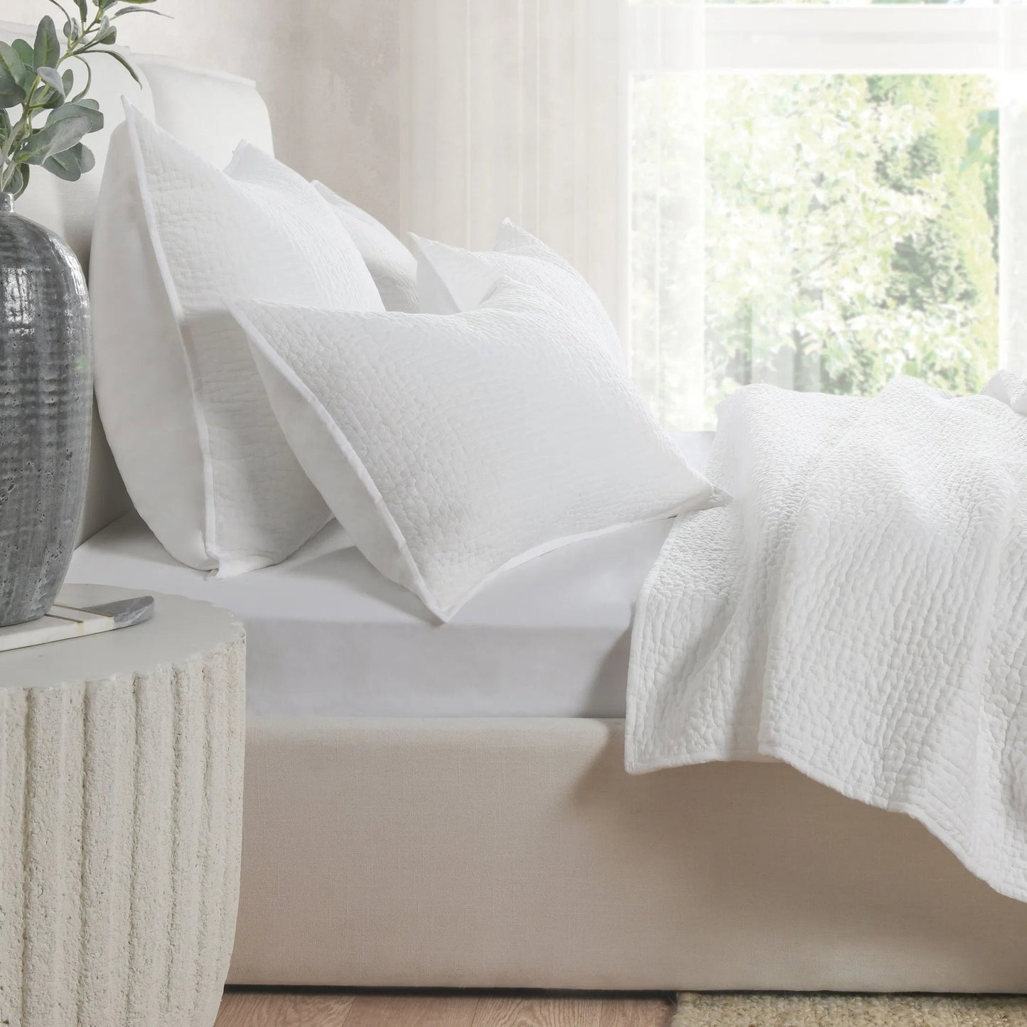 004 SI-2533302 | Lifestyle | Danica 100% Cotton Quilt by Villa by Classic Home in white. Made from 100% cotton voile 100% cotton fill in a unique style.