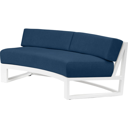 Newport Outdoor Curved Sofa by Sunset West in whites/creams/beiges. Made from aluminum in a modern style.
